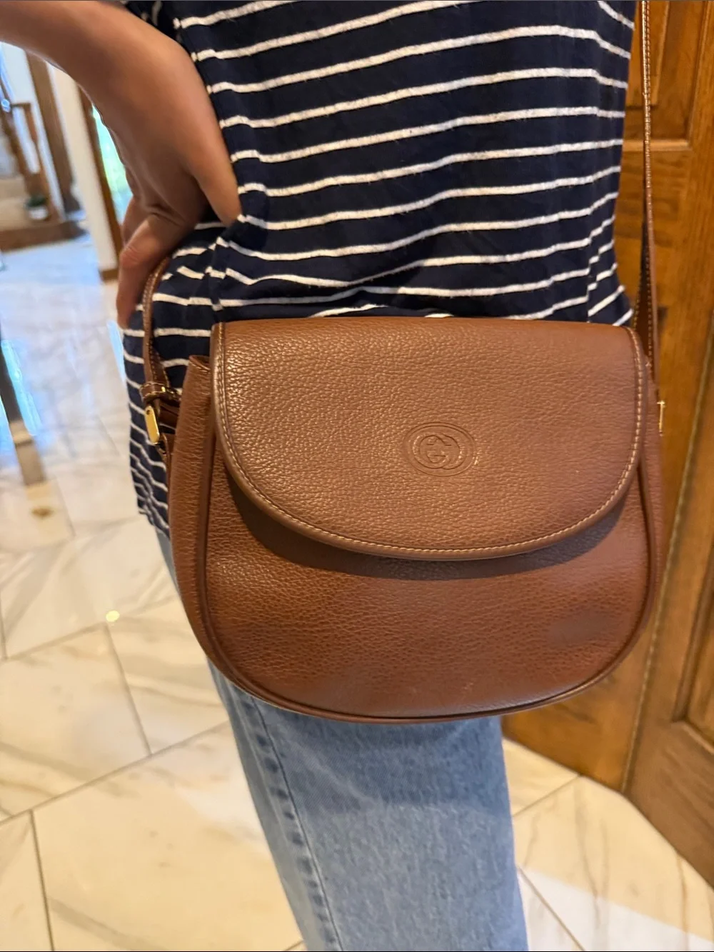 Gucci Brown Pebbled Leather Saddle Crossbody Bag - Picture 16 of 16